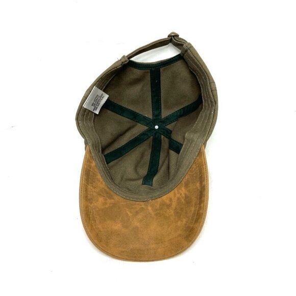 Army Green & Tan Faux Leather Baseball Hat Heavy Canvas Neutral Minimalist - Picture 5 of 6